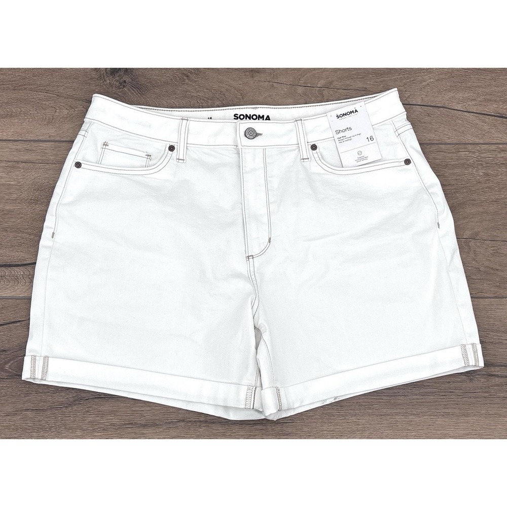 Sonoma Goods For Life High Rise Shorts Size 16 White Stretch Cuffed Hem NWT